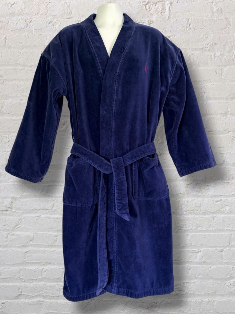 Polo Ralph Lauren Terry Cloth Bath Robe Blue S/M Pony Logo Belted